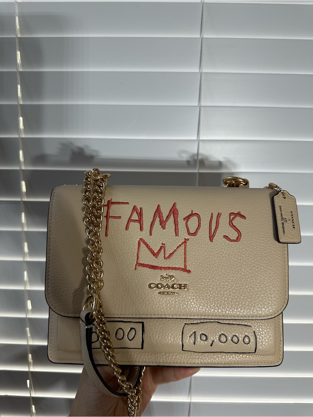 Coach X Jean-Michel Basquiat Klare 21 Leather Shoulder Bag with Gold Chain - Picture 2 of 9